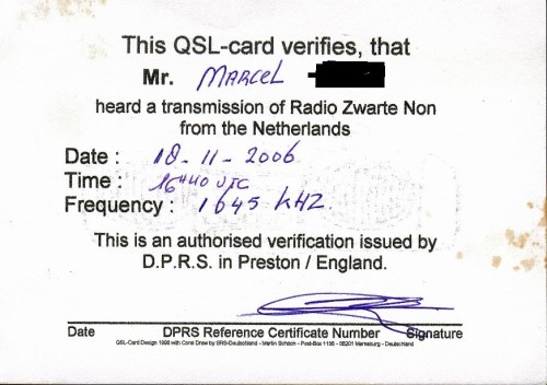 QSL ZWARTE NON verso