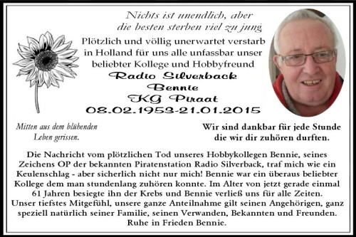 Todesanzeige Radio Silverback (Bennie)