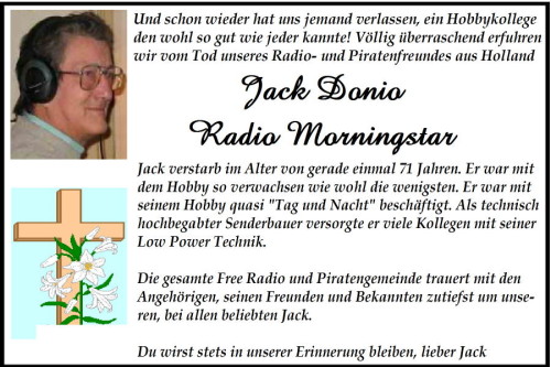 Todesanzeige Jack Donio (Radio Morningstar)